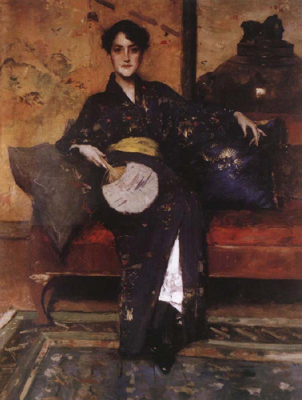 William Merritt Chase Blue Kimono China oil painting art